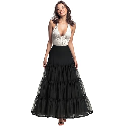 CHERRY LOVE Langer Petticoat knöchellanger Unterrock für Hochzeitskleid, volle Länge, Krinoline-Slip, Schwarz, XX-Large-4X-Large Plus von CHERRY LOVE