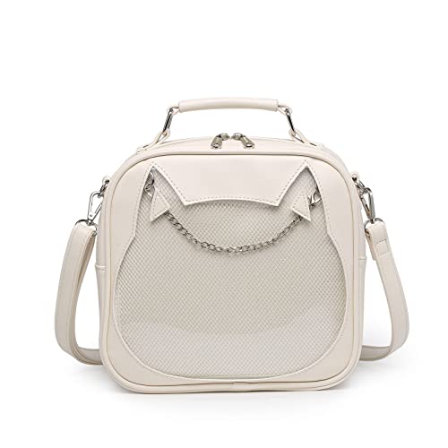 CHERRY SAUCE Cat Ita Bag Crossbody Bag Umhängetasche Rucksack Satchel Kawaii Geldbörse mit Pin Display, 06-beige, Tragetasche von CHERRY SAUCE