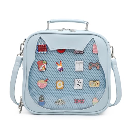 CHERRY SAUCE Cat Ita Bag Umhängetasche Rucksack Kawaii Geldbörse mit Pin Display, Update/Hellblau, Modern von CHERRY SAUCE