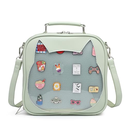 CHERRY SAUCE Cat Ita Bag Umhängetasche Umhängetasche Rucksack Umhängetasche Kawaii Geldbörse mit Pin Display, Update/Hellgrün, Modern von CHERRY SAUCE