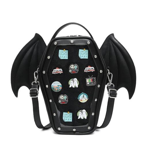 CHERRY SAUCE Ita Bag Rucksack, Gothic-Stil, Sarg-Form, modische Geldbörsen und Handtaschen, Halloween, JK Taschen, abnehmbare Kreuzgurte, C-schwarz, Benutzerdefiniert von CHERRY SAUCE