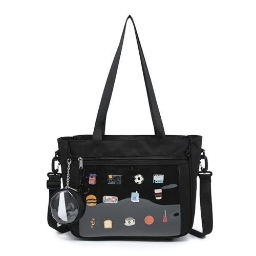 CHERRY SAUCE Ita Bag Umhängetasche aus Segeltuch, Umhängetasche, Rucksack, Kawaii-Geldbörsen und Handtaschen mit Pin-Display, Schwarz CHERRY SAUCE Ita Bag Umhängetasche aus Segeltuch, Umhängetasche, Rucksack, Kawaii-Geldbörsen und Handtaschen mit Pin-Display, Schwarz von CHERRY SAUCE
