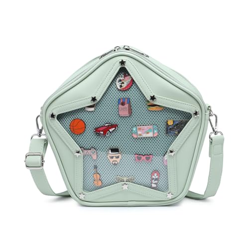 CHERRY SAUCE Kawaii Star Ita Bag Y2k Umhängetasche aus PU-Leder mit niedlichem Anstecknadel, Grün von CHERRY SAUCE