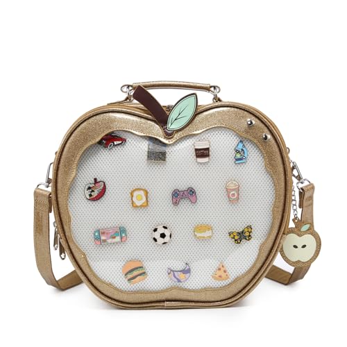 CHERRY SAUCE Süße rote Apfel-Ita-Tasche, Kawaii-Pin-Display, Geldbörse, Rucksack, Umhängetasche, Gold von CHERRY SAUCE