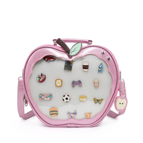 CHERRY SAUCE Süße rote Apfel-Ita-Tasche, Kawaii-Pin-Display, Geldbörse, Rucksack, Umhängetasche, Pink von CHERRY SAUCE