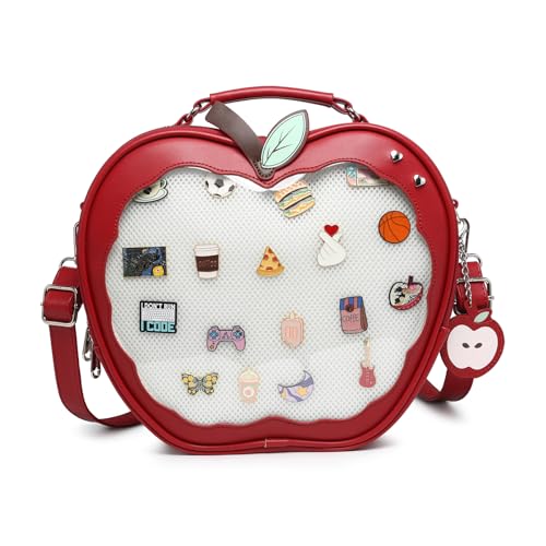CHERRY SAUCE Süße rote Apfel-Ita-Tasche, Kawaii-Pin-Display, Geldbörse, Rucksack, Umhängetasche, Rot/Ausflug, einfarbig (Getaway Solids) von CHERRY SAUCE