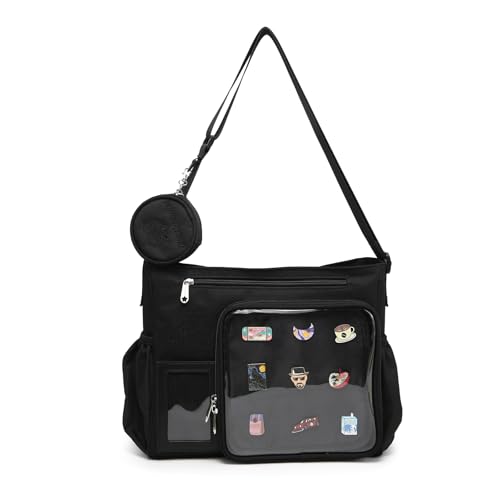 CHERRY SAUCE Ita Bag Kawaii Canvas Pin Display Geldbörse Crossbody Umhängetasche, Schwarz von CHERRY SAUCE