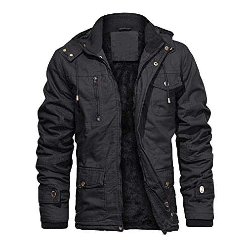 CHEXPEL Herren Dicke Winterjacken mit Kapuze Fleece Futter Baumwolle Militärjacken Arbeitsjacken mit Cargotaschen - Grau - X-Groß von CHEXPEL