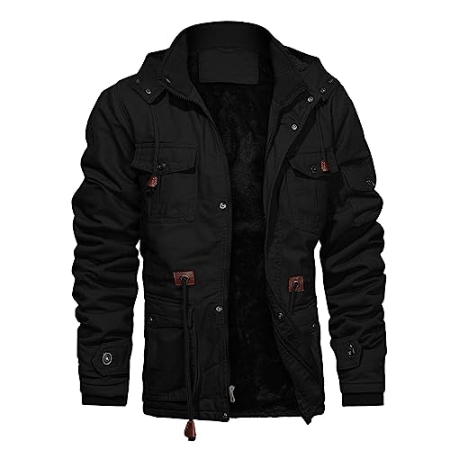 CHEXPEL Dicke Winterjacken für Herren mit Kapuze, Fleecefutter, Baumwolle, Militärjacken, Arbeitsjacken mit Cargotaschen, Outwear, Black-01, XXL CHEXPEL Dicke Winterjacken für Herren mit Kapuze, Fleecefutter, Baumwolle, Militärjacken, Arbeitsjacken mit Cargotaschen, Outwear, Black-01, XXL von CHEXPEL