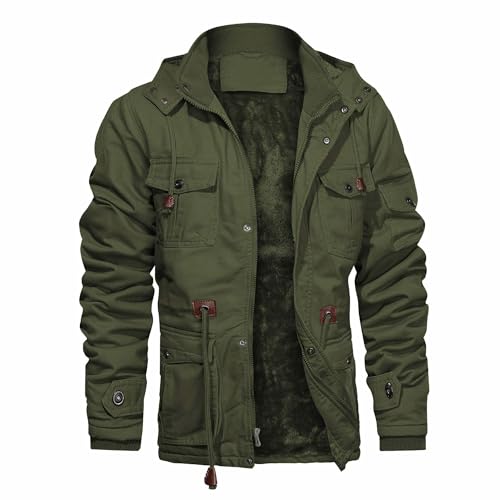 CHEXPEL Stand Collar Winter Fleece Work Jacket Men Cargo Coat Hunting Tactical Camping Windproof Hiking Jackets Outwear Army Green XL von CHEXPEL