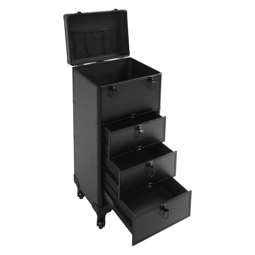 Kosmetikkoffer Damen, Schminkkoffer Beauty Make-up Case, abschließbar, Make-up Koffer aus MDF-Platte + Aluminiumrahmen 360° drehbare Rollen 34 x 27 x 73 cm,Schwarz glänzend von CHFUNE
