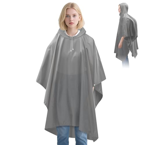 Regenjacken Wiederverwendbar Regenponcho, Unisex Eva Regenmantel Poncho Regenbekleidung Regenschutz für Wandern Camping Radfahren Reisen (Grau) von CHGANG