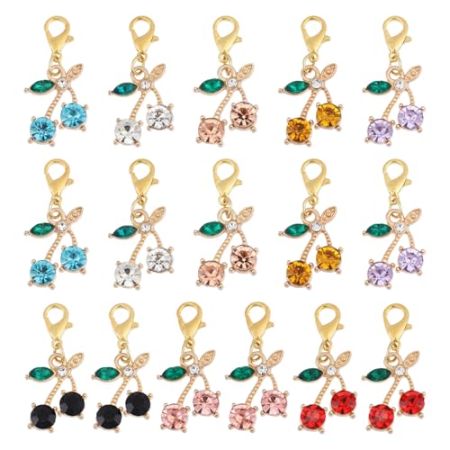 CHGCRAFT 16 Stück 8 Farben Kirsche Schuhe Charms Kirsche Schnürsenkel Anhänger Legierung Kirsche Schuh Charms mit Strass und Lobster Claw Clasps Schuh-Zubehör für Boot Bag Keychain Dekorationen von CHGCRAFT
