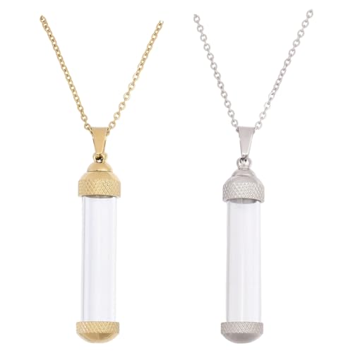 CHGCRAFT 2 Stück Glas Parfüm Container Halskette 2 Farben Glas Urne Halsketten für Asche Strass Openable Container Tube Anhänger Halsketten Memorial Anhänger Halskette, 19,76 Zoll von CHGCRAFT