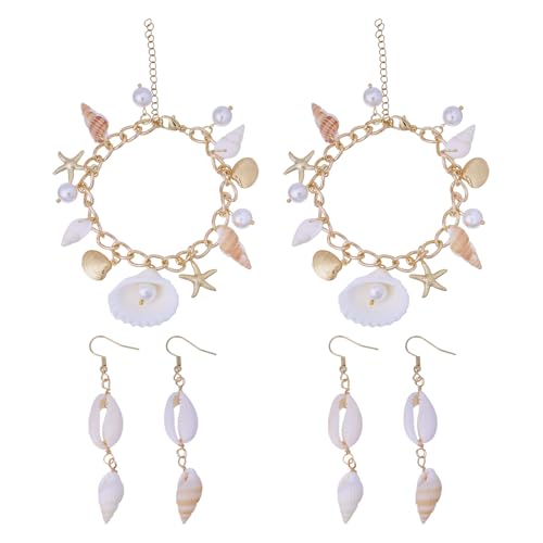 CHGCRAFT 2 Stück Muschel Seestern Schmuck Becelets und Ohrringe Seestern Perlen Becelets Meerjungfrau Schmuck Muschel Ohrringe für Sommer Strand Meer Urlaub Meerjungfrau Zubehör Golden CHGCRAFT 2 Stück Muschel Seestern Schmuck Becelets und Ohrringe Seestern Perlen Becelets Meerjungfrau Schmuck Muschel Ohrringe für Sommer Strand Meer Urlaub Meerjungfrau Zubehör Golden von CHGCRAFT