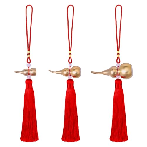 CHGCRAFT 3 Stück 3 Stil Kürbis Anhänger Messing Hu Lu Anhänger Feng Shui Gold Kürbis Anhänger mit rotem Streifen für Homewarming Geschenke Home Decoration von CHGCRAFT