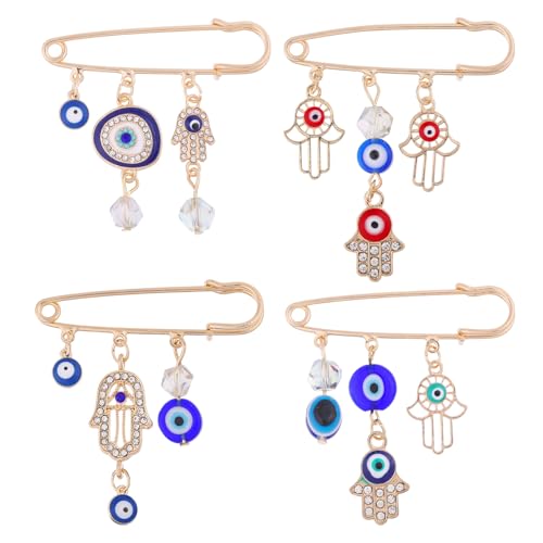 CHGCRAFT 4 Stück 4 Stil Böses Auge Anhänger aus Harz Broschen Anstecknadeln Gemischte Farbe Glücklicher Augapfel Legierung Broschen Pins mit Strassstein für Frauen Pullover Jacke Kleidung von CHGCRAFT