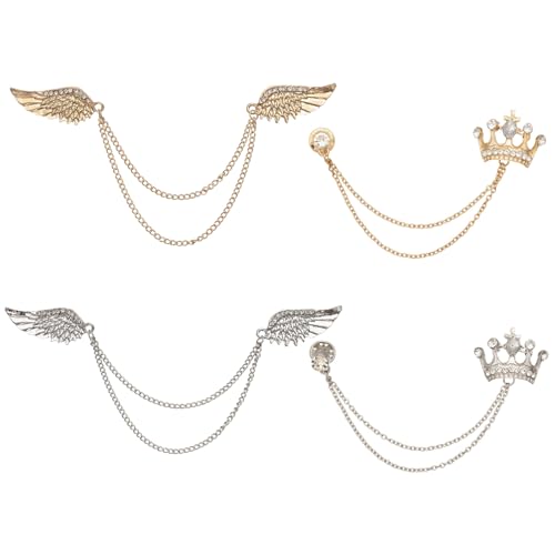 CHGCRAFT 4 Stück 4 Stil Flügel Kragen Kette Brosche Krone Hängende Kette Broschen mit Strass Legierung Broschen Pin Sicherheitsnadeln für Kragen Pullover Jacke Kleidung Dekoration von CHGCRAFT
