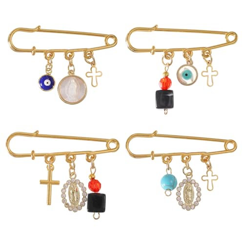 CHGCRAFT 4 Stück 4 Stil Kreuz Sicherheitsnadel Vergoldete Brosche Pin mit synthetischem Türkis Anhänger Kreuz Brosche für Rucksack Kleidung Abzeichen von CHGCRAFT