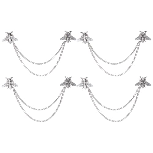 CHGCRAFT 4 Stück Biene Kette Broschen und Pins Kette Kragennadeln für Frauen Sicherheits Brosche Pin für Kleidung Schmuck Dekoration Antikes Silber von CHGCRAFT