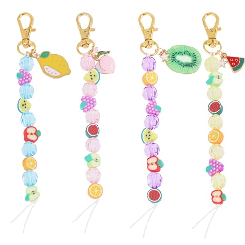 CHGCRAFT 4 Stück Fruit Keychain Rucksack Charm Schlüsselanhänger Zubehör Schlüsselring Charm Handtasche Geldbörse Dekorationen Bunte Perlen Schlüsselketten für Frauen Geschenk von CHGCRAFT