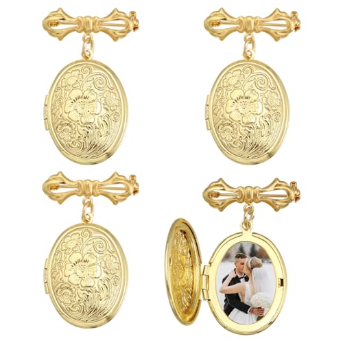 CHGCRAFT 4 Stück Medaillon Brosche Brautstrauß Charme Blumenbrosche Pin Messing Pins Set Ovale Erinnerung Charme Mantel Shirt Anzug Kragen Zubehör für Rucksack Kleidung Abzeichen, Golden von CHGCRAFT