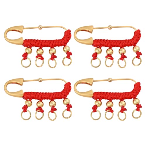 CHGCRAFT 4 Stück Vintage Sicherheitsnadel Brosche Red Rope Messing dekorative Brosche mit Eisenschlaufe Goldene für Frauen Pullover Jacke Kleidung von CHGCRAFT