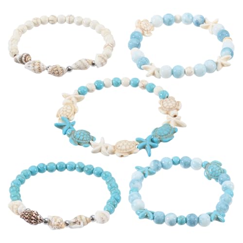 CHGCRAFT 5 Stück Strand Seestern Armband Muschel Perlen Türkis Armband Schmuck Zubehör für Männer und Frauen von CHGCRAFT