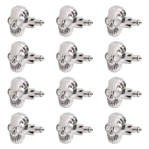 CHGCRAFT 6 Paare Totenkopf Manschettenknöpfe Schädel Form Nieten Knopf für Hemd Legierung Skelett Manschettenknöpfe für Männer Antikes Silber von CHGCRAFT