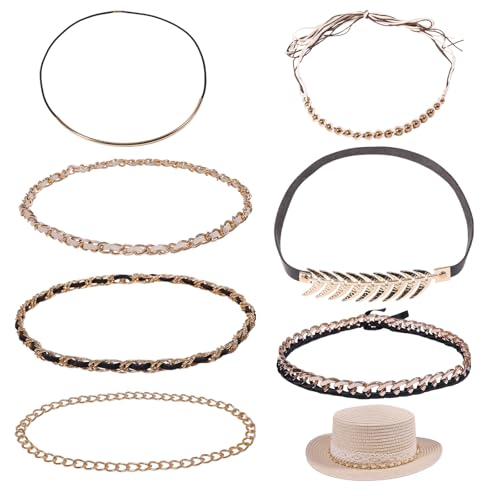 CHGCRAFT 7 Stück 7 Stil PU Leder Cowboy Hut Bands Western Acryl Hüte Gürtel Ersatz Rancher Fedora Band Rodeo Stirnbänder für Männer Frauen von CHGCRAFT