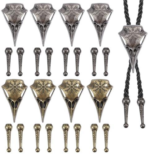 CHGCRAFT 8 Sätze 2 Farben Bolo Tie Making Kit 16 Stück Bolo Tie Tips 8 Stück Bolo Tie Slides Clasps Legierung Bolo Krawattenschnalle Zubehör für Kleidung Decoring Pullover Kette Armband DIY Crafts von CHGCRAFT