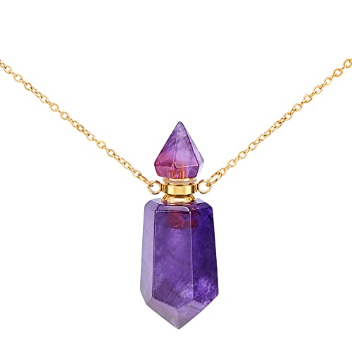CHGCRAFT Hexagonal Gemstone Necklace Natural Amethyst Pointed Hexagon Perfume Bottles Pendant Necklace Crystals Parfüm Bottle for Jewellery Making Pendant Length 1.54Inch to 1.63Inch von CHGCRAFT