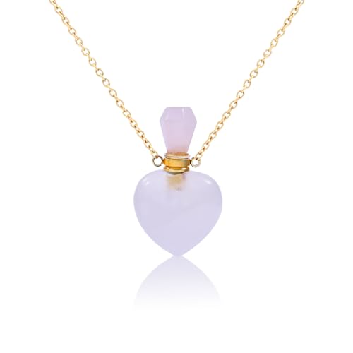 CHGCRAFT Parfüm Flasche Halskette Herz Rosenquarz Flasche Halskette Herz Parfüm Flasche Halskette Öl Diffusor Flasche Halskette mit Edelstahlkette für Frauen Schmuck von CHGCRAFT