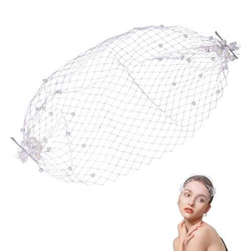 CHGCRAFT Vogelkäfig Gesichtsschleier Perle Fasacinator Weißes Mesh Spitze mit Perlen Stirnband Schleier Fascinator Hut für Frauen Tea Party Dinner Party Ostern Braut Hochzeit von CHGCRAFT