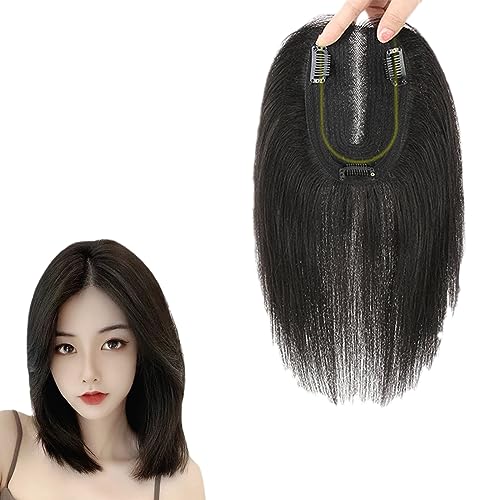 100% Echthaar-Topper for Frauen, Schwarze 9 * 9cm Mesh Base Haarverlängerungen, Clip-in-Top-Wiglets-Haarteile Bei Haarausfall/dünnem Haar/grauem Haar (Color : 12 inch) von CHHYU