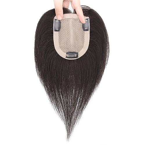 Echthaar-Topper for Frauen Schwarze Clip-in-Haarverlängerungen for Dünner Werdendes Haar 10 X 12 Cm Große Haarteile Auf Seidenbasis Damen Natürlich Haarverlängerungen for Graues Haar (Color : 9 inche von CHHYU