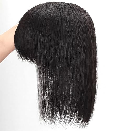 Haaraufsätze Mit Pony 100% Echthaarteile for Frauen 12 X 13 Cm Großes Haar-Toupet Mit Netzbasis Clip-In-Topper-Haarverlängerungen for Dünner Werdendes Haar (Color : Black, Size : 20cm) von CHHYU