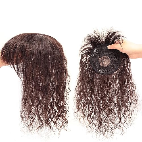 Locken-Haaraufsätze Mit Pony 100% Echthaar-Toupet for Frauen Clip-in-Top-Haarteile Natürliche Braune Haarverlängerungen Bei Leichtem Haarausfall/Dünner Werdendem Haar/Grauem Haar von CHHYU