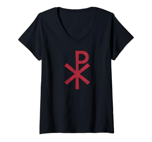 Damen CHI RO CHRISTOGRAMM CHRISTLICHES SYMBOL ALBARUM ROT T-Shirt mit V-Ausschnitt Damen CHI RO CHRISTOGRAMM CHRISTLICHES SYMBOL ALBARUM ROT T-Shirt mit V-Ausschnitt von CHI RO CHRISTOGRAM APPAREL