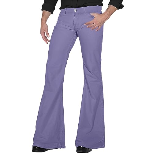 70er Jahre Karneval Disco Hosen Herren Schlaghose 60er 70er Glockenhose Vintage Denim Hose Jeans Bell Bottom Hose Outfits Ausgestellte Hose für Herren Übergröße Retro Jeans Light Purple S von CHIACJYRSEDK