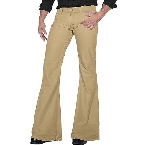 CHIACJYRSEDK 70er Jahre Karneval Disco Hosen Herren Schlaghose 60er 70er Glockenhose Vintage Denim Hose Jeans Bell Bottom Hose Outfits Ausgestellte Hose für Herren Übergröße Retro Jeans Khaki L von CHIACJYRSEDK