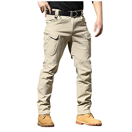 CHIACJYRSEDK Arbeitshosen Männer Cargohose Herren Leichte Traininghose Outdoor Hosen für Herren Militär Stretch Wanderhose Herren Taktische Hose mit Reißverschlusstasche 1-Khaki 3XL von CHIACJYRSEDK