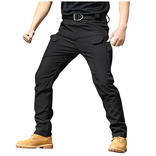 CHIACJYRSEDK Arbeitshosen Männer Cargohose Herren Leichte Traininghose Outdoor Hosen für Herren Militär Stretch Wanderhose Herren Taktische Hose mit Reißverschlusstasche 1-Schwarz XXL von CHIACJYRSEDK