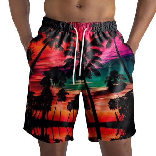 CHIACJYRSEDK Badehose Herren Hawaii Boardshorts Schnelltrocknend Badeshorts Urlaub Freizeit Short Badehose für Herren Jungen Badeshorts für Männer Island Badeshorts Herren Kurz Hot Pink M von CHIACJYRSEDK