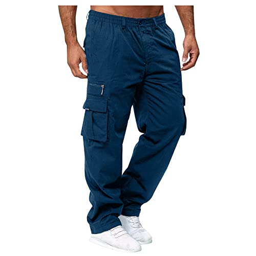 CHIACJYRSEDK Cargohose Herren Baggy Vintage Wanderhose Stretch Cargo Hose Relaxed Fit Freizeithose Herren Outdoorhose mit Reißverschlusstasche Jogginghose mit Knopfleiste Bequeme Cargohose Blau XL von CHIACJYRSEDK