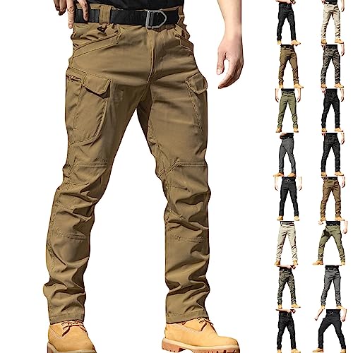 CHIACJYRSEDK Cargohose Herren Stretch Arbeitshosen Männer Leichte Traininghose Outdoor Hosen für Herren Wanderhose Herren Militär Hose Taktische Hose mit Reißverschlusstasche Braun XL von CHIACJYRSEDK