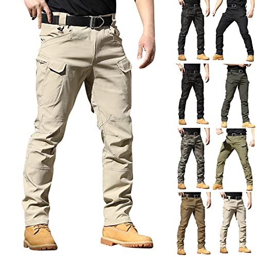 CHIACJYRSEDK Cargohose Herren Stretch Arbeitshosen Männer Leichte Traininghose Outdoor Hosen für Herren Wanderhose Herren Militär Hose Taktische Hose mit Reißverschlusstasche Khaki L von CHIACJYRSEDK