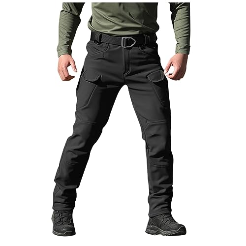 CHIACJYRSEDK Herre Cargohose Stretch Arbeitshosen Männer Thermo Hose Traininghose Outdoor Hosen für Herren Jagdhose Winter Wasserdicht Wanderhose Herren mit Reißverschlusstasche 3-Schwarz L von CHIACJYRSEDK