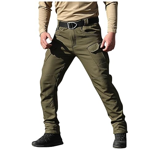 CHIACJYRSEDK Herre Cargohose Stretch Arbeitshosen Männer Thermo Hose Traininghose Outdoor Hosen für Herren Jagdhose Winter Wasserdicht Wanderhose Herren mit Reißverschlusstasche3-Armeegrün L von CHIACJYRSEDK