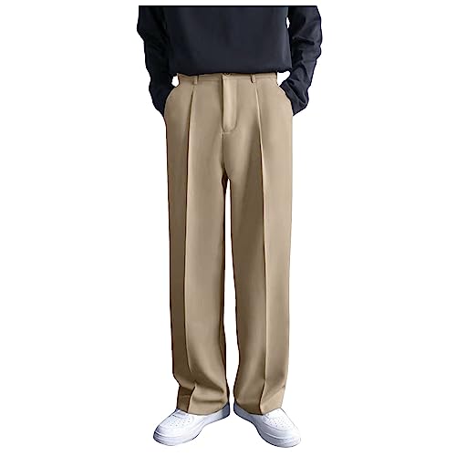 CHIACJYRSEDK Herren Anzughose Klassisch Business Herrenhose Bundfaltenhose Straight Leg Freizeithose Elegante Chino Hose Herren Lang Täglich Bügelfrei Anzughosen Einfarbig Hosen Khaki 36 von CHIACJYRSEDK